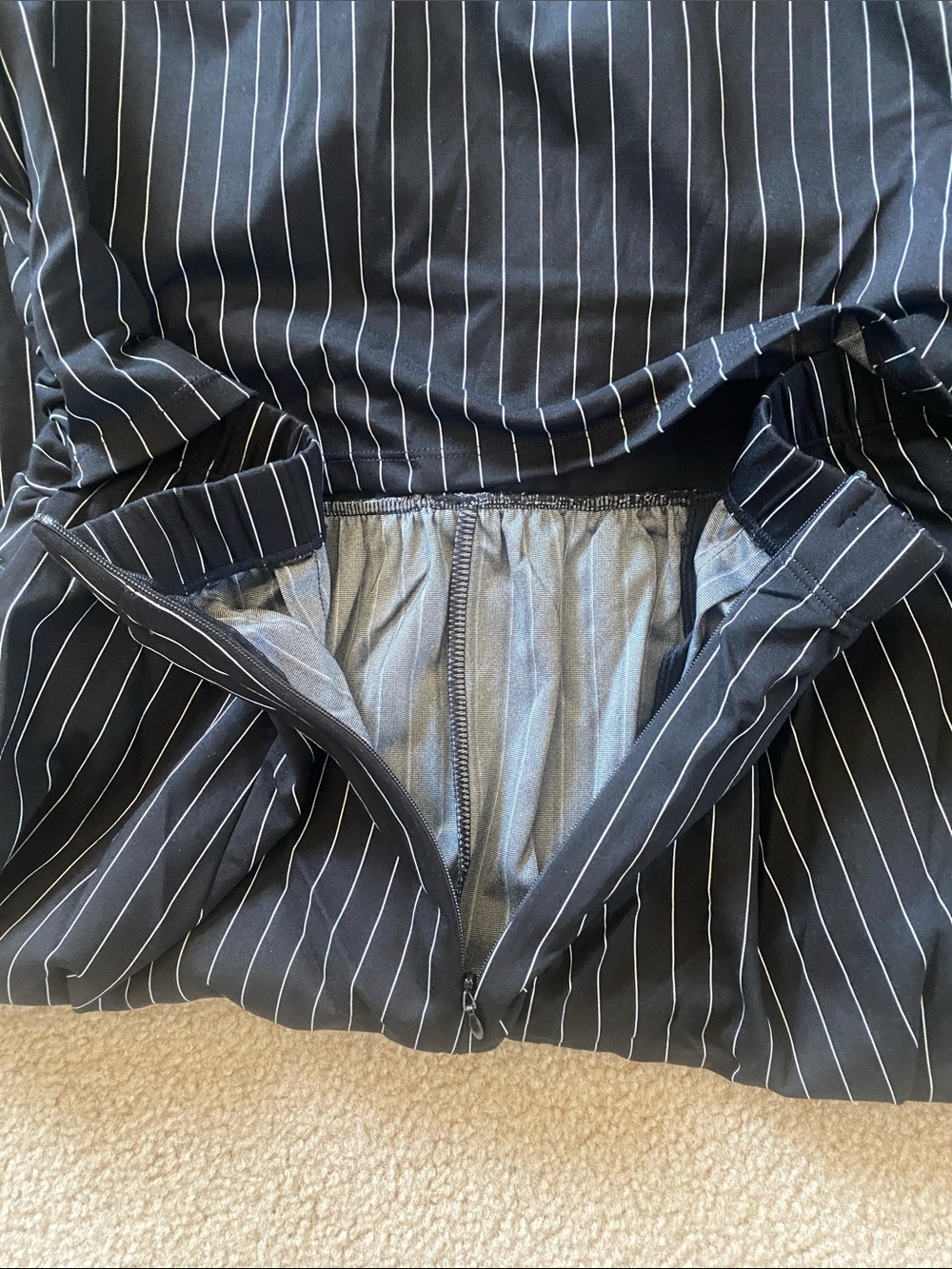 XLARGE. HALARA V NECK RUCHED STRIPED EASY PEEZY JUMPSUIT - Picture 9 of 10
